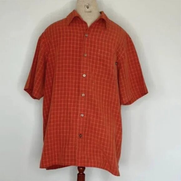 Marmot Orange Window Pane Short Sleeve Shirt Button Down Size Large - Picture 8 of 8